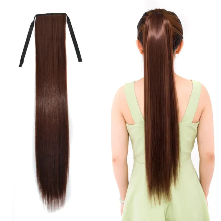 ナチュラルロングストレートヘア ポニーテール包帯風ウィッグ ポニーテール 女性用、長さ：75cm、75cm