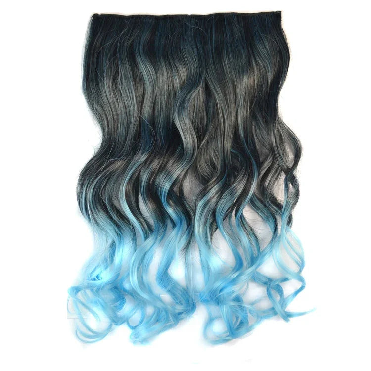 ワンピースシームレスヘアエクステンションピース カラーグラデーション 大波ロングカール クリップタイプヘアピース, HCB25775
