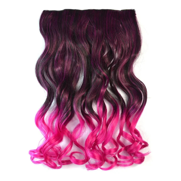 ワンピースシームレスヘアエクステンションピース カラーグラデーション 大波ロングカール クリップタイプヘアピース, HCB25776