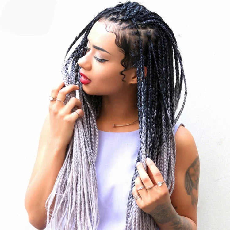 Fashion Color Gradient Individual Braid Wigs Chemical Fiber Big Braids, Length: 60cm(56 Purple+Lake Blue+Light Purple), 21, 35, 37, 38, 44, 45, 46, 47, 49, 50, 51, 56