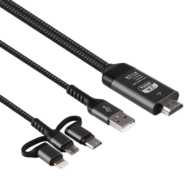 3in1 マイクロUSB＋USB-C / タイプC＋8ピンからHDMI HDTVケーブル