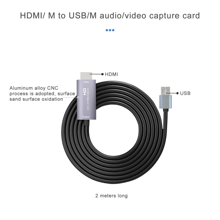 Z36 HDMI オスから USB オス HD ビデオキャプチャカード、ケーブル長さ: 2m、HDMI から USB