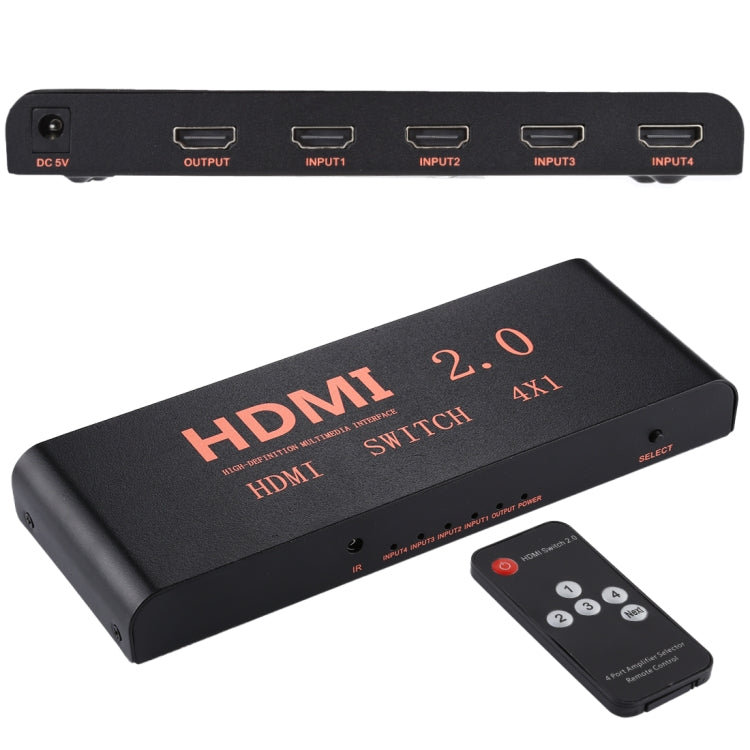 4X1 4K/60Hz HDMI 2.0スイッチ リモコン付き、EUプラグ、4X1