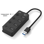 Onten 5301 USB 3.0 オス to 4 USB 2.0 メス スプリッターエクステンダー 独立スイッチ付き、5301