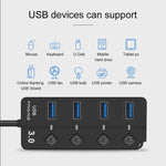 Onten 5301 USB 3.0 オス to 4 USB 2.0 メス スプリッターエクステンダー 独立スイッチ付き、5301