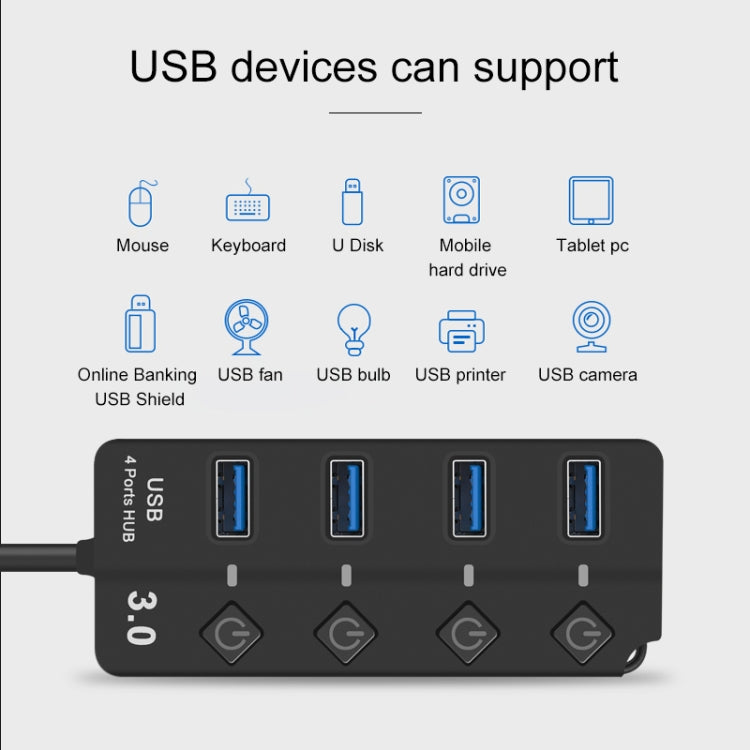 Onten 5301 USB 3.0 オス to 4 USB 2.0 メス スプリッターエクステンダー 独立スイッチ付き、5301