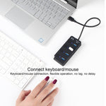 Onten 5301 USB 3.0 オス to 4 USB 2.0 メス スプリッターエクステンダー 独立スイッチ付き、5301