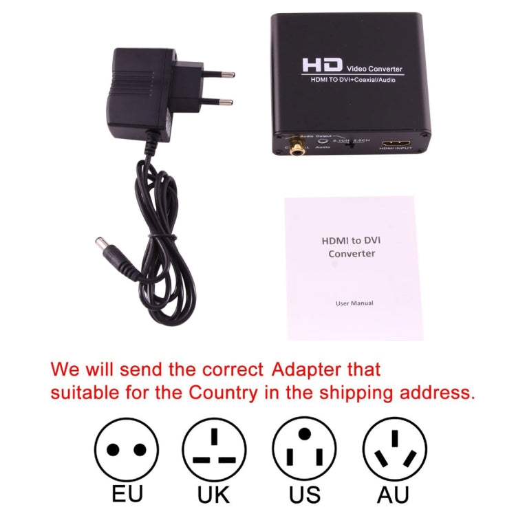 NEWKENG X5 HDMI to DVI オーディオ付き 3.5mm 同軸出力 ビデオコンバーター、EUプラグ、X5 HDMI to DVI オーディオ付き