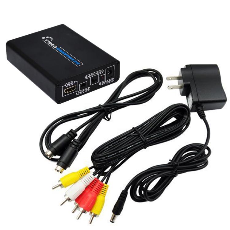HDMI to コンポジット / AV S-ビデオコンバーター RCA CVBS/L/R ビデオコンバーターアダプター、EUプラグ、HDMI to AV + S-ビデオ