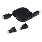 1m HDMIオス- HDMIオス 伸縮式ビデオオーディオコネクターケーブル ミニHDMI＆マイクロHDMIアダプター付き HDTVモニター＆プロジェクター＆PC＆カメラ＆タブレット＆スマートフォン用