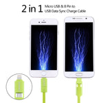 HAWEEL 1m 2イン1マイクロUSB & 8ピンからUSBデータ同期充電ケーブル、2イン1ケーブル2コネクター付き