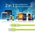 HAWEEL 1m 2イン1マイクロUSB & 8ピンからUSBデータ同期充電ケーブル、2イン1ケーブル2コネクター付き