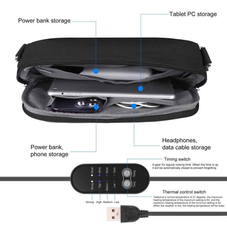 HAWEEL メッセンジャーショルダーバッグ デジタルタブレット・電話用ウォーマー収納バッグ ハンドウォーマー付き