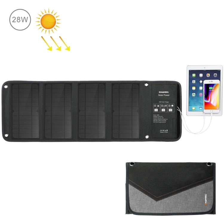 HAWEEL 28W折りたたみ式ソーラーパネル充電器 5V 3A最大デュアルUSBポート付き、28Wパネル(B)