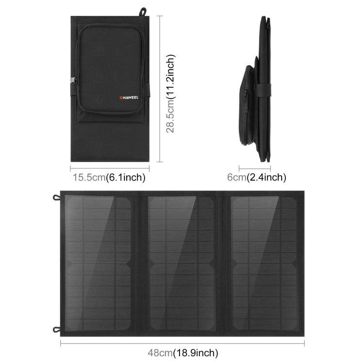 HAWEEL 18W 3パネル 折りたたみ式ソーラーパネル充電バッグ 5V / 3.1A 最大デュアルUSBポート対応 QC3.0およびAFC対応、18W 3パネル