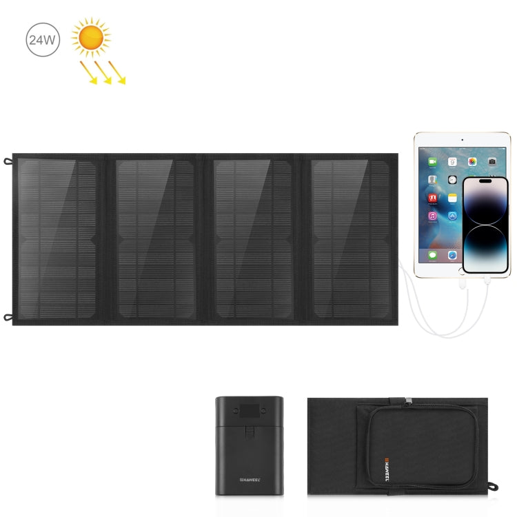 HAWEEL 24W 4パネル 折りたたみ式ソーラーパネル充電バッグ 5V / 3.1A 最大デュアルUSBポート対応 QC3.0およびAFC対応、24W 4パネル