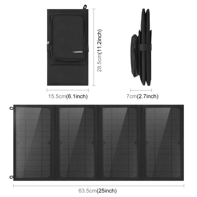 HAWEEL 24W 4パネル 折りたたみ式ソーラーパネル充電バッグ 5V / 3.1A 最大デュアルUSBポート対応 QC3.0およびAFC対応、24W 4パネル