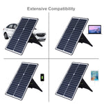 HAWEEL ポータブル 20W 単結晶シリコン ソーラーパネル充電器 USBポート＆ホルダー＆タイガークリップ付き QC3.0およびAFC対応