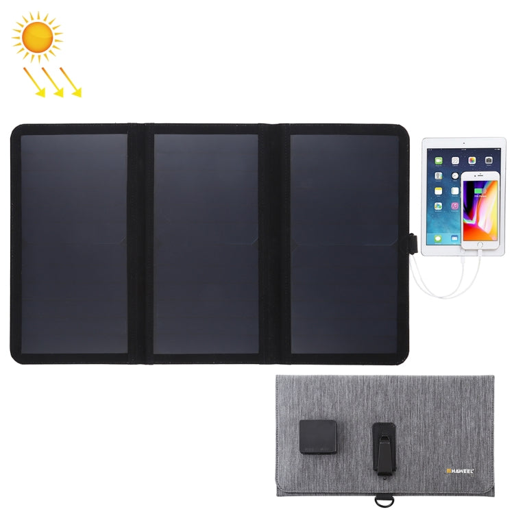 HAWEEL 21W 超薄型 3つ折り 折りたたみ式 5V / 3A ソーラーパネル充電器 デュアルUSBポート対応 QC3.0およびAFC対応、超薄型21W