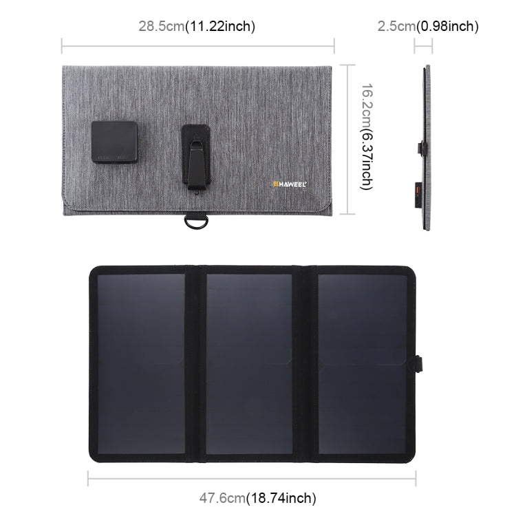 HAWEEL 21W 超薄型 3つ折り 折りたたみ式 5V / 3A ソーラーパネル充電器 デュアルUSBポート対応 QC3.0およびAFC対応、超薄型21W