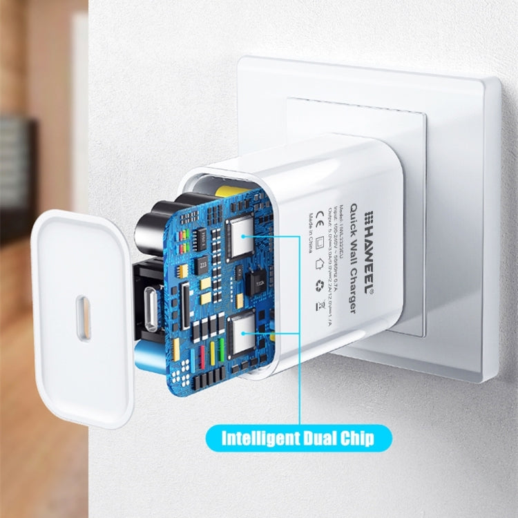 HAWEEL PD 20W シングル USB-C / Type-C インターフェース QC トラベル充電器、フルQCプロトコル対応、EUプラグ、QC充電器 EUプラグ