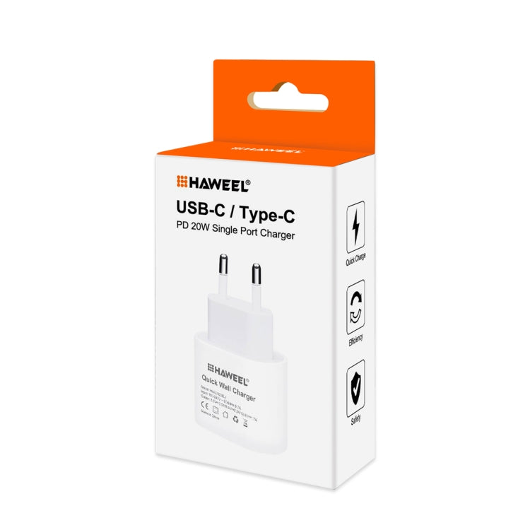 HAWEEL PD 20W シングル USB-C / Type-C インターフェース QC トラベル充電器、フルQCプロトコル対応、EUプラグ、QC充電器 EUプラグ