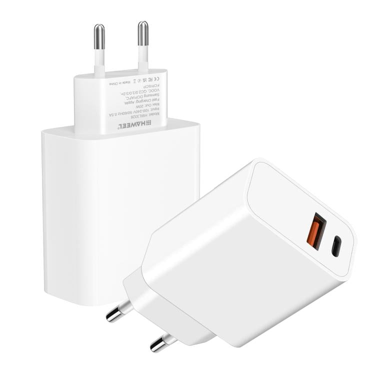 HAWEEL 20W デュアルポート急速充電アダプター、EUプラグ、デュアルポート充電器 EUプラグ