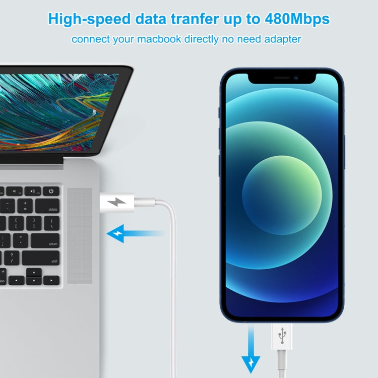 HAWEEL 25W 3A USB-C / Type-C to 8ピン PD急速充電ケーブル iPhone、iPad用、ケーブル長さ：2m、Type-C to 8ピン 2m