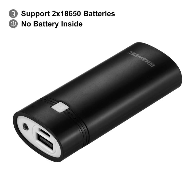 HAWEEL DIY 2x 18650バッテリー（別売）5600mAh パワーバンクシェルボックス USB出力＆インジケーター付き、DIY 2バッテリー（ブラック）、DIY 2バッテリー（ホワイト）
