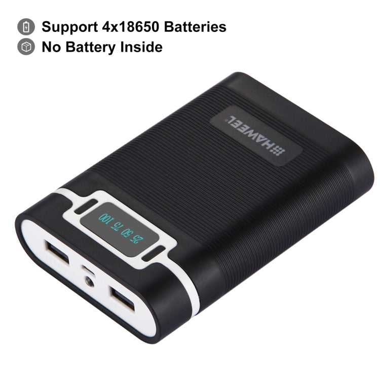 HAWEEL DIY 4 x 18650バッテリー（別売）10000mAh パワーバンクシェルボックス 2 x USB出力＆ディスプレイ付き iPhone、Galaxy、Sony、HTC、Google、Huawei、Xiaomi、Lenovo他スマートフォン対応、DIY 4 x 18650 10000mAh バッテリー（US）