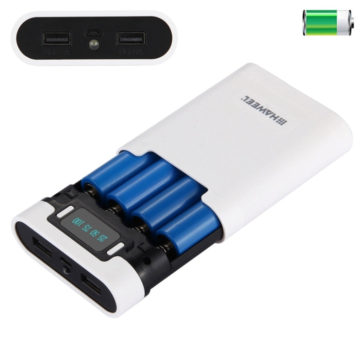 HAWEEL DIY 4 x 18650バッテリー（別売）10000mAh パワーバンクシェルボックス 2 x USB出力＆ディスプレイ付き iPhone、Galaxy、Sony、HTC、Google、Huawei、Xiaomi、Lenovo他スマートフォン対応、DIY 4 x 18650 10000mAh バッテリー（US）