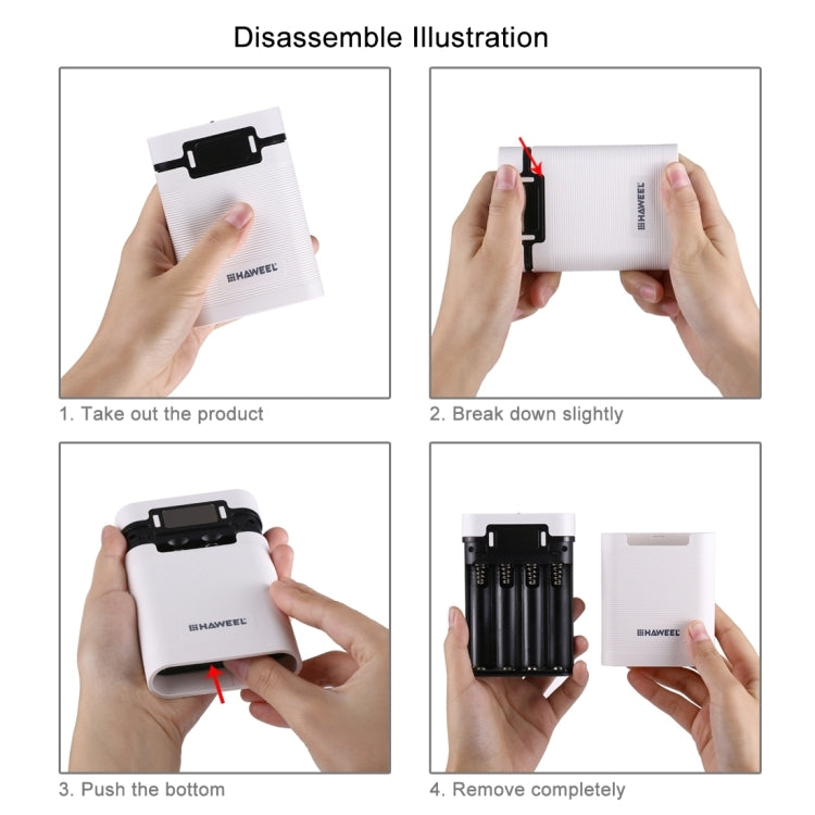 HAWEEL DIY 4 x 18650バッテリー（別売）10000mAh パワーバンクシェルボックス 2 x USB出力＆ディスプレイ付き iPhone、Galaxy、Sony、HTC、Google、Huawei、Xiaomi、Lenovo他スマートフォン対応、DIY 4 x 18650 10000mAh バッテリー（US）