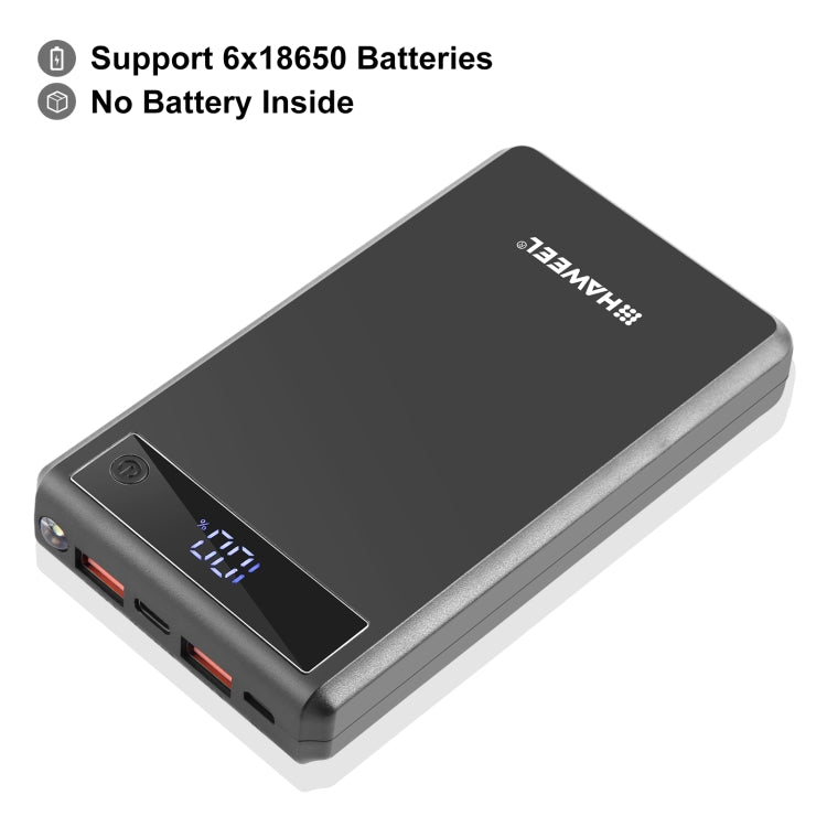 HAWEEL DIY 6 x 18650バッテリー 24W急速充電パワーバンクボックスケース ディスプレイ付き、バッテリー別売、6 x 18650バッテリー