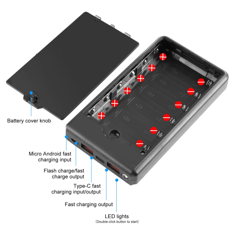 HAWEEL DIY 6 x 18650バッテリー 24W急速充電パワーバンクボックスケース ディスプレイ付き、バッテリー別売、6 x 18650バッテリー