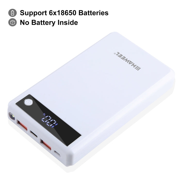 HAWEEL DIY 6 x 18650バッテリー 24W急速充電パワーバンクボックスケース ディスプレイ付き、バッテリー別売、6 x 18650バッテリー