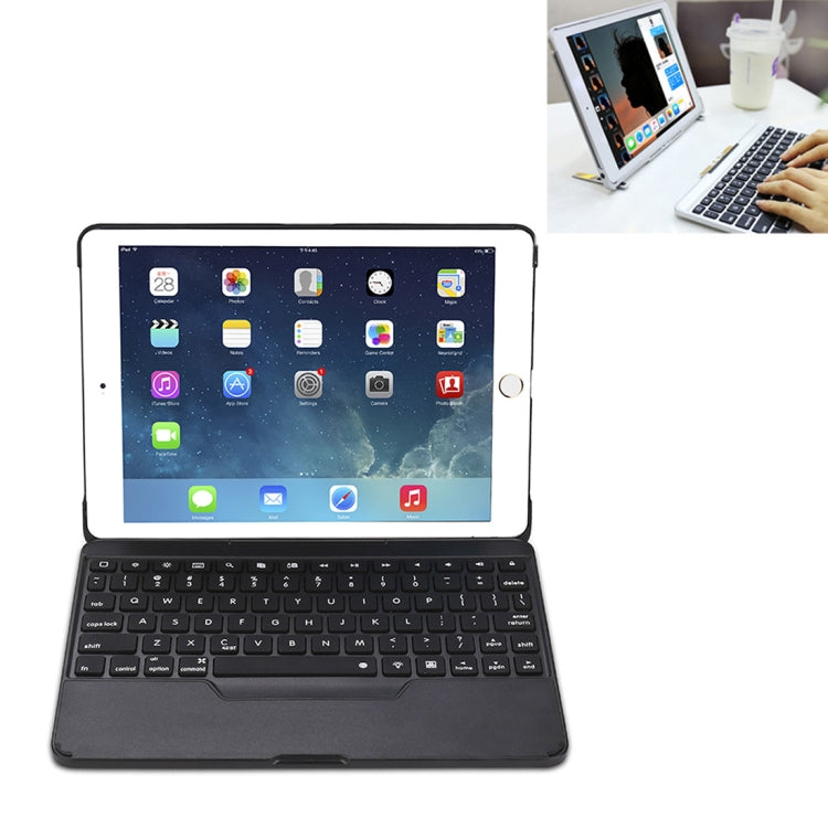 F611 着脱式 カラフルバックライト アルミニウム バックプレート ワイヤレス Bluetooth キーボード タブレットケース iPad Air 2 / 9.7 (2018) / 9.7インチ (2017) / Air / Pro 9.7インチ 用