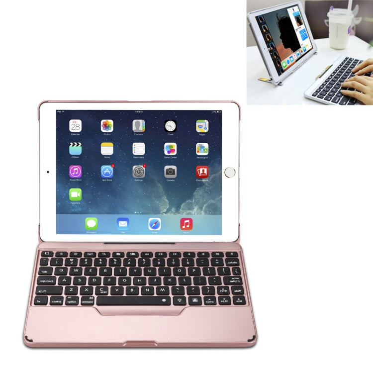 F611 着脱式 カラフルバックライト アルミニウム バックプレート ワイヤレス Bluetooth キーボード タブレットケース iPad Air 2 / 9.7 (2018) / 9.7インチ (2017) / Air / Pro 9.7インチ 用