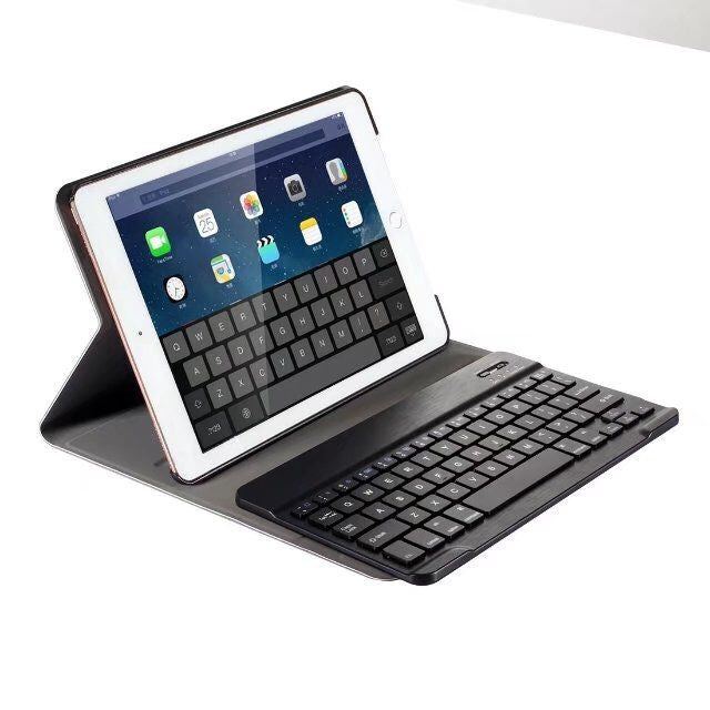 着脱式 Bluetooth キーボード + 横開きレザー タブレットケース ホルダー付き iPad Pro 9.7インチ、iPad Air、iPad Air 2、iPad 9.7インチ (2017)、iPad 9.7インチ (2018) 用、A07 ブラック、A07 ゴールド、A07 ブルー、A07 ローズゴールド