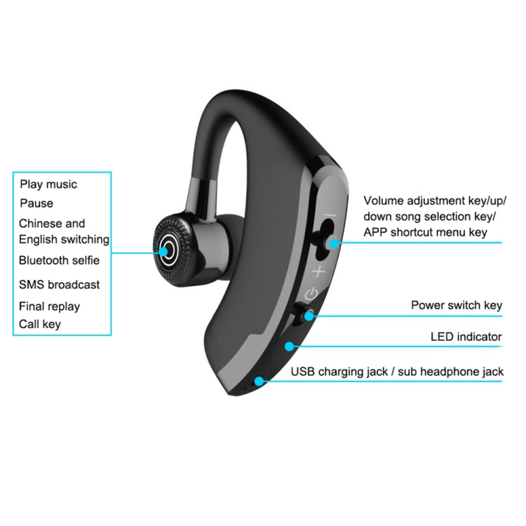V9 ビジネスハンズフリー ワイヤレス Bluetooth ヘッドセット CSR 4.1 マイク付き ドライバー スポーツ用