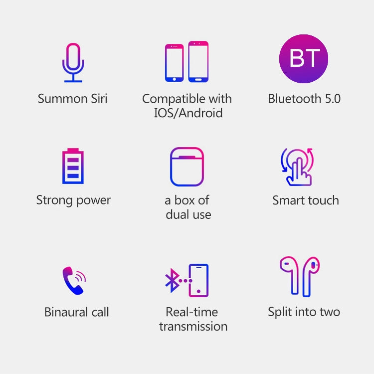 i9 タッチ ワイヤレス TWS スポーツ 両耳ステレオ Bluetooth 5.0 ヘッドセット 充電ボックス付き、タッチバージョン