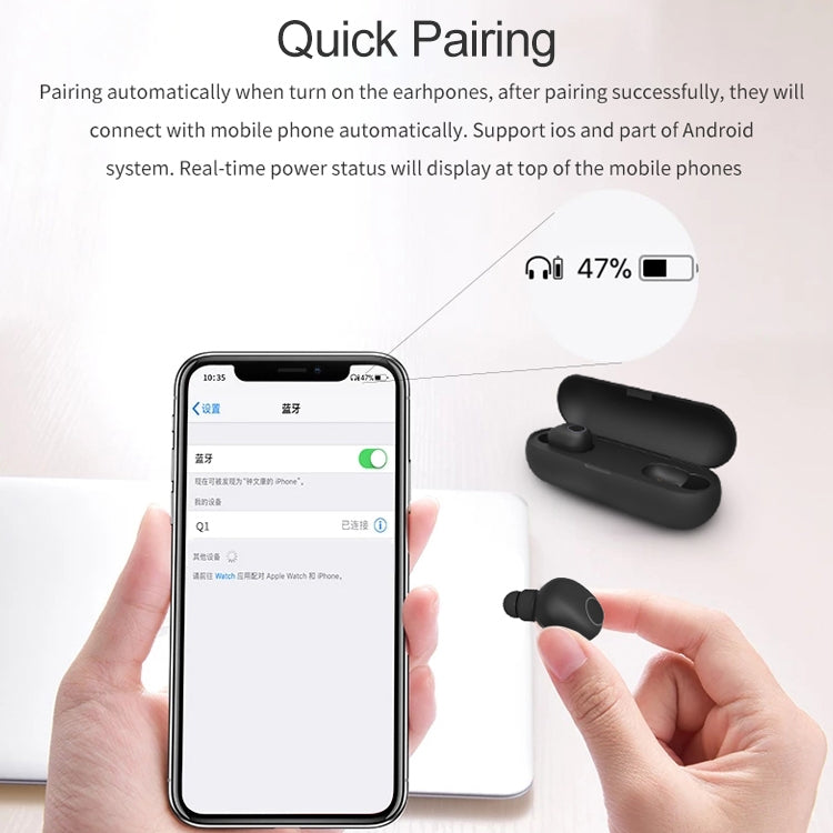 Q1 TWS Bluetooth 5.0 両耳ステレオ ワイヤレススポーツ Bluetooth イヤホン