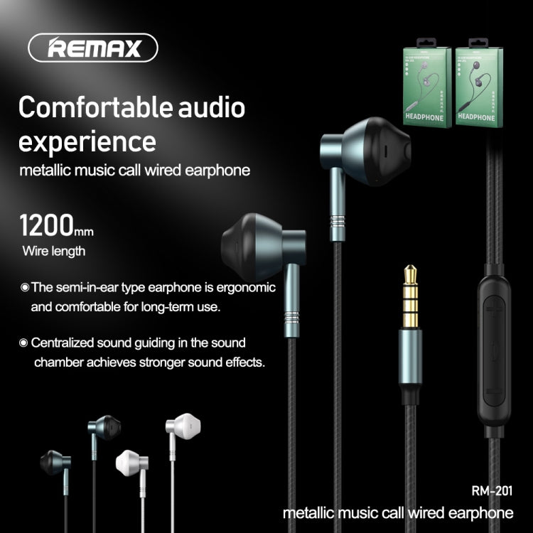 REMAX RM-201 インイヤーステレオ メタルミュージックイヤホン ワイヤーコントロール + マイク付き ハンズフリー対応