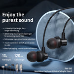 REMAX RM-560 Type-C インイヤーステレオメタル音楽イヤホン、ワイヤーコントロール＋マイク付き、ハンズフリー対応、サムスン電話非対応
