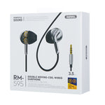 REMAX RM-595 3.5mm ゴールドピン インイヤーステレオ ダブルアクション メタルミュージックイヤホン ワイヤーコントロール + マイク付き ハンズフリー対応