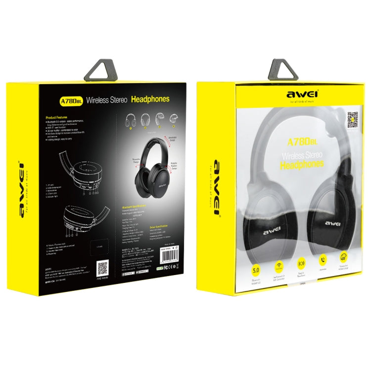 awei A780BL Bluetooth 5.0 折りたたみ式バス ワイヤレス Bluetooth ヘッドホン 3.5mm AUXジャック付き、A780BL