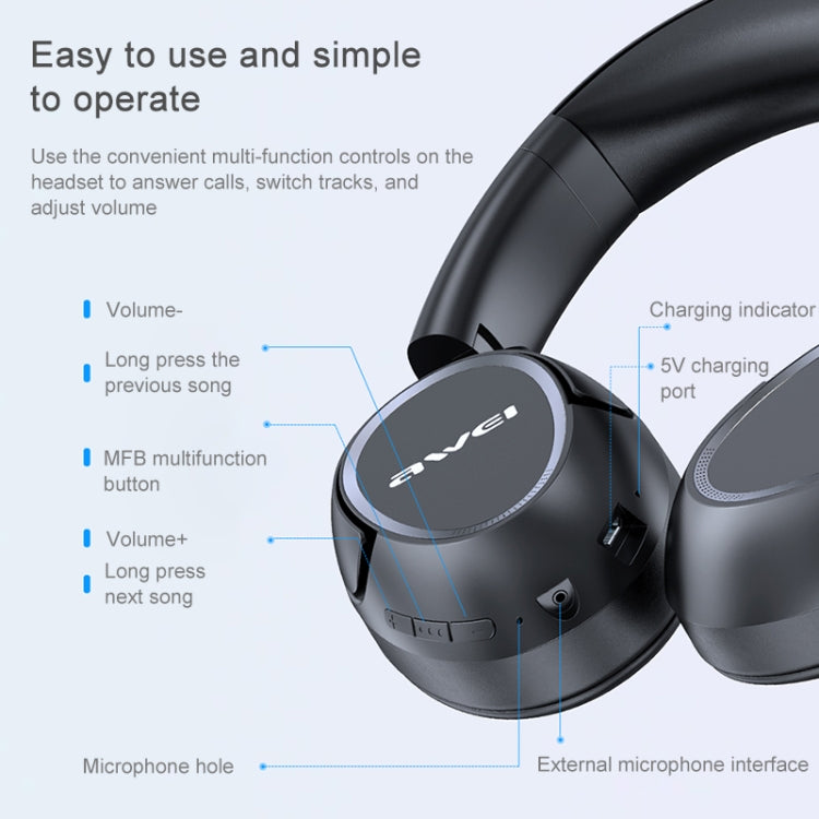 AWEI A770BL Bluetooth 5.0 ステレオ ワイヤレス Bluetooth ヘッドセット