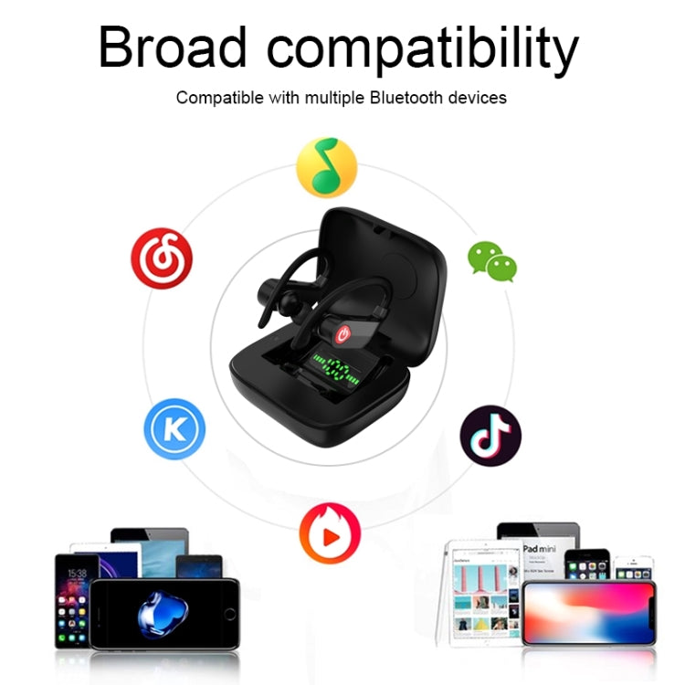 Q83 ワイヤレス耳掛けスポーツ Bluetoothイヤホン 充電ボックス付き、3画面LED電源表示 & モバイルバッテリー対応、Q83