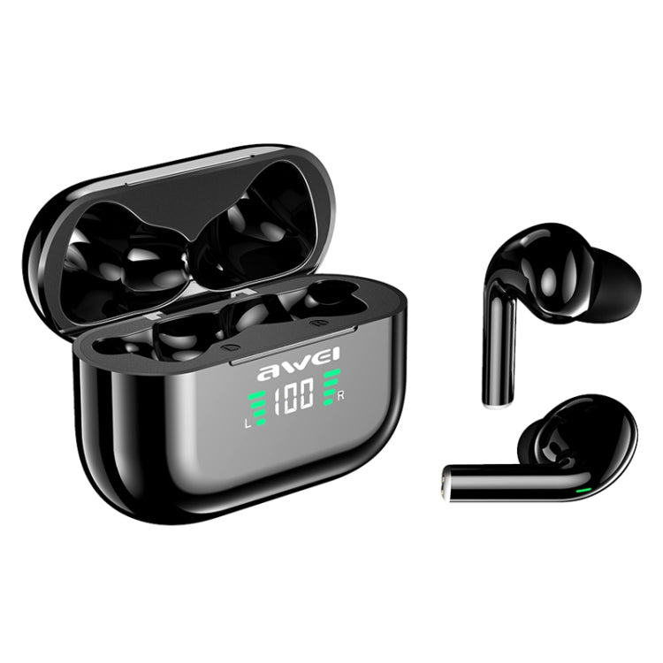 awei T29P Bluetooth V5.0 LED デジタルディスプレイ 真のワイヤレス スポーツ IPX4 防水 TWS ヘッドセット 充電ケース付き