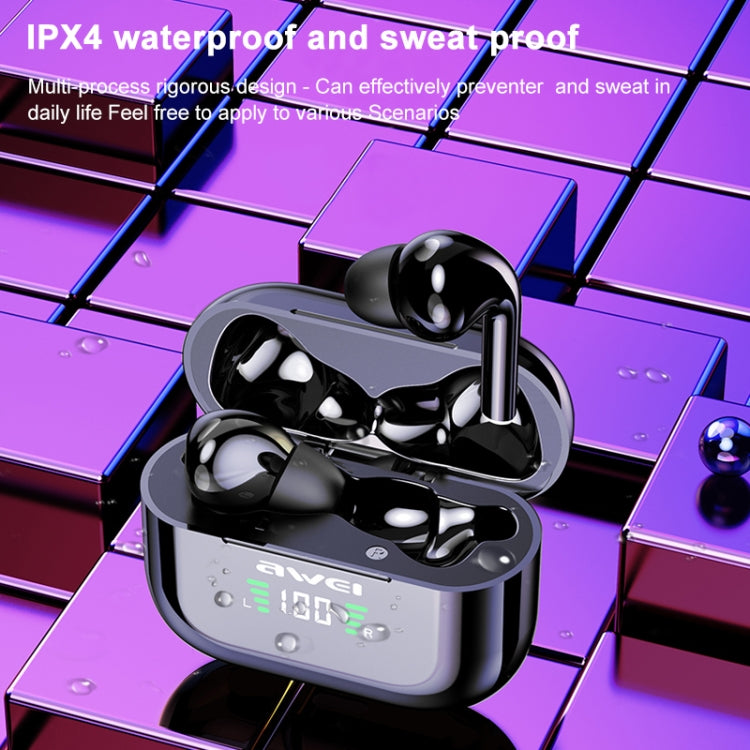 awei T29P Bluetooth V5.0 LED デジタルディスプレイ 真のワイヤレス スポーツ IPX4 防水 TWS ヘッドセット 充電ケース付き