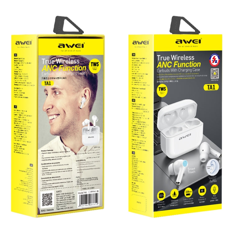 awei TA1 Bluetooth V5.0 真のワイヤレス スポーツ ANC ノイズキャンセリング IPX4 防水 TWS ヘッドセット 充電ケース付き